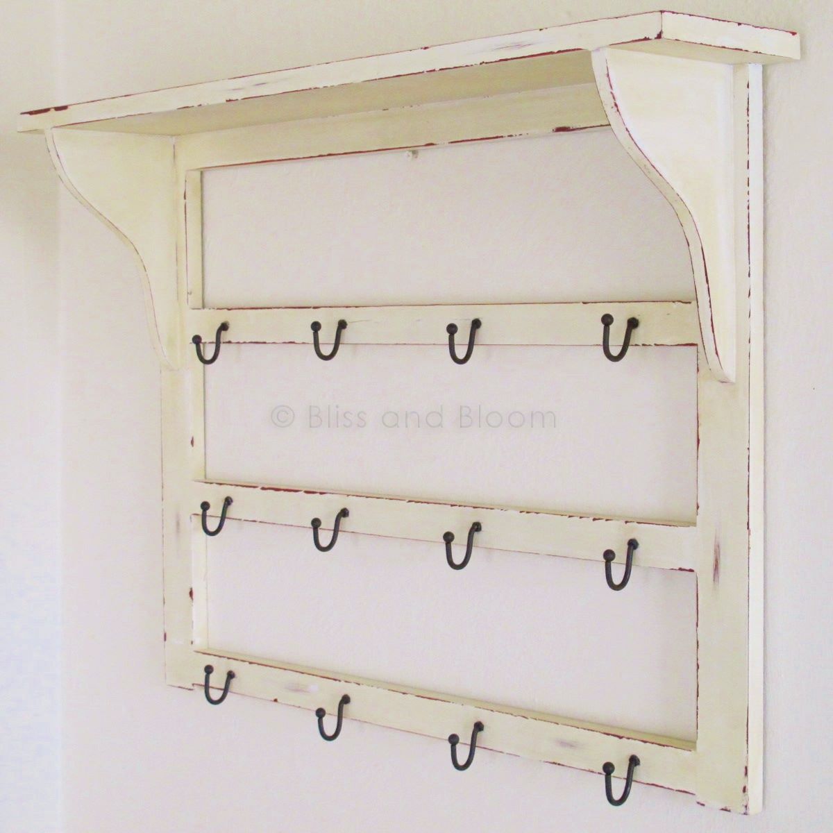 Cream wall shelf with hooks Bliss and Bloom